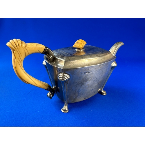 7 - 1940's Hallmarked Silver Bone Handled Teapot - 870 grams gross weight