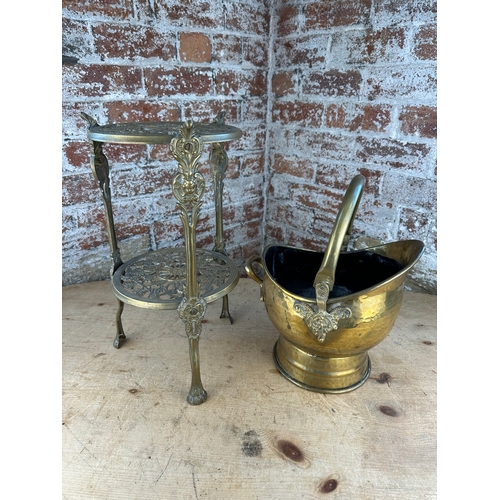 216 - Brass Plant Stand & Coal Bucket