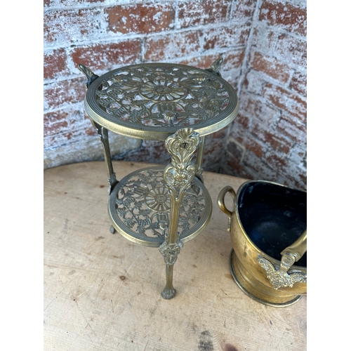 216 - Brass Plant Stand & Coal Bucket