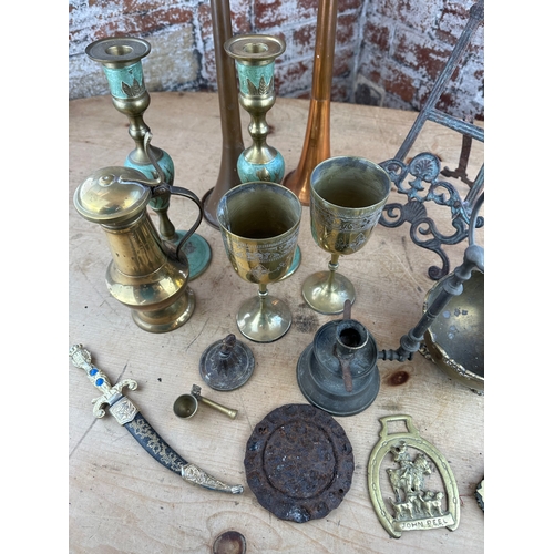 218 - Group of Mixed Metalware Items inc. Copper Horns, Candlesticks etc.