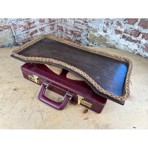 229 - Vintage Leather Briefcase & Folding Tray with Wicker Gallery - a/f