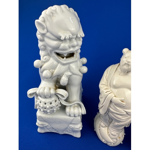 186 - Pair of Vintage Chinese Blanc de Chine Porcelain Foo Dogs & Buddha Figure.