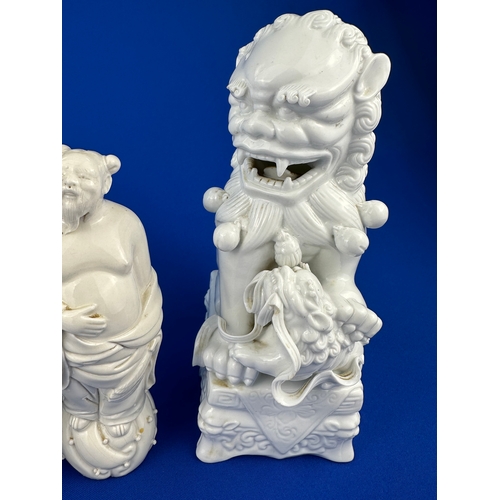 186 - Pair of Vintage Chinese Blanc de Chine Porcelain Foo Dogs & Buddha Figure.