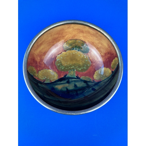 332 - William Moorcroft Signed Footed Bowl ' Eventide Landscape ' Design. Date 1925.