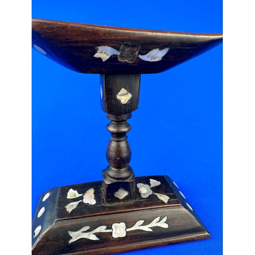 253 - 19th Century, Quing Dynasty Chinese Wood Head Rest with Mother of Pearl Inlay. Nice Wear & Patina to... 