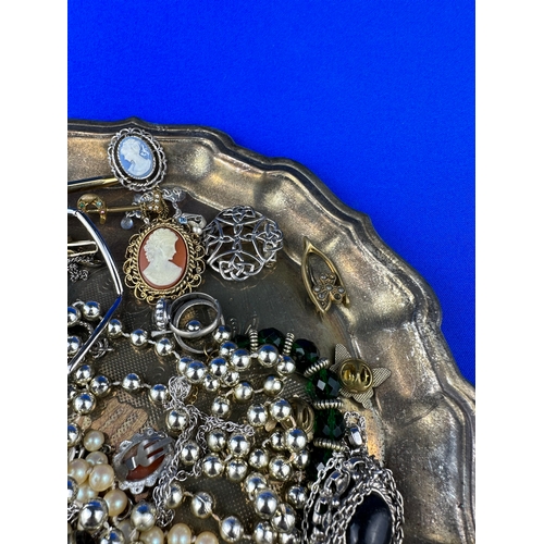 49 - Silver Plated Tray of Vintage Costume Jewellery.