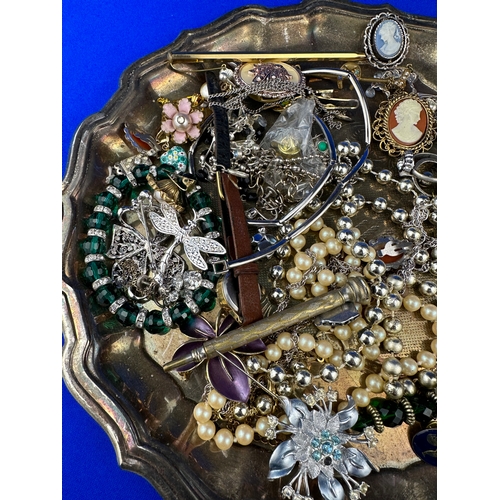 49 - Silver Plated Tray of Vintage Costume Jewellery.