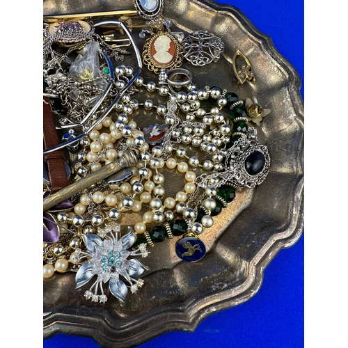 49 - Silver Plated Tray of Vintage Costume Jewellery.