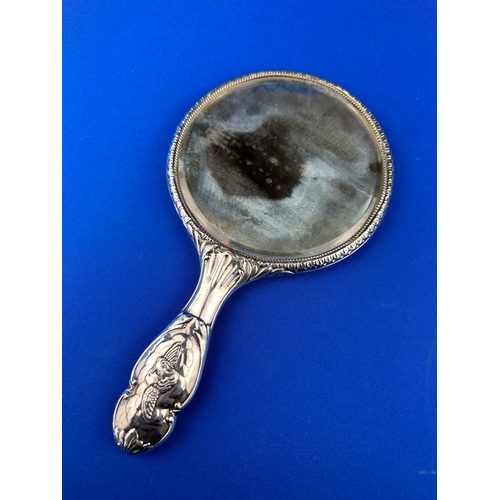 8 - Hallmarked Silver Backed Dressing Table Mirror with Repousse Putti Decoration - Hazing to the Mirror... 