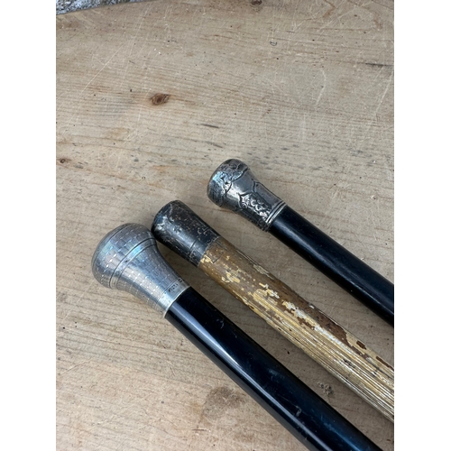 239 - Three Vintage Silver Topped Walking Canes