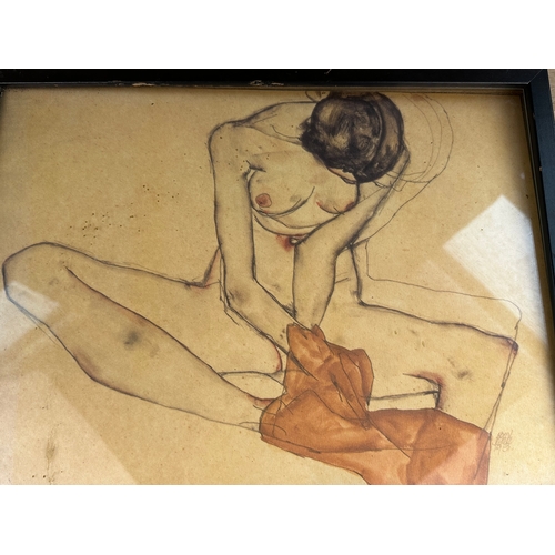 359 - Old Egon Schiele Nude Print