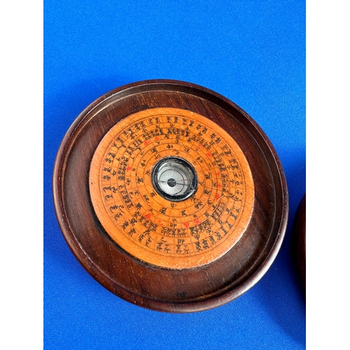 254 - Chinese Quing Dynasty Exotic Wood Pocket Compass & Sundial. a/f