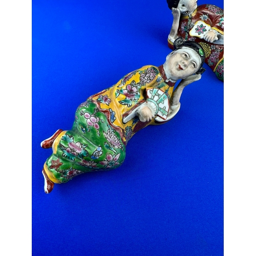 329 - Late 19th Century Chinese Porcelain Reclining Opium Smoker Figures