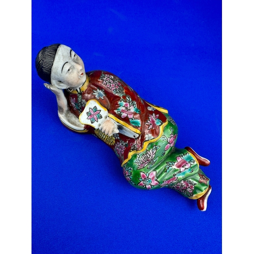 329 - Late 19th Century Chinese Porcelain Reclining Opium Smoker Figures