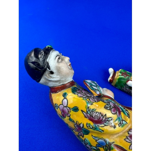 329 - Late 19th Century Chinese Porcelain Reclining Opium Smoker Figures