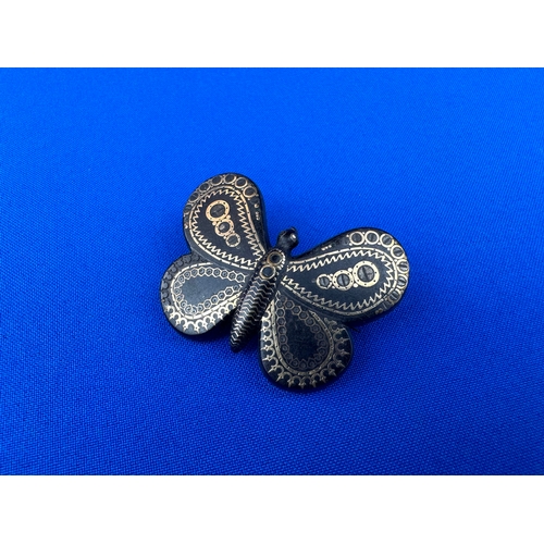 16 - Victorian Pique Butterfly Brooch. Gold Inlay on Tortoise Shell. Some Gold Missing - as pictured.