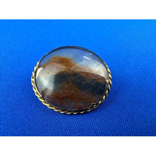 18 - Victorian Moss Agate Brooch in Unmarked Gold Mount - Tested as Gold