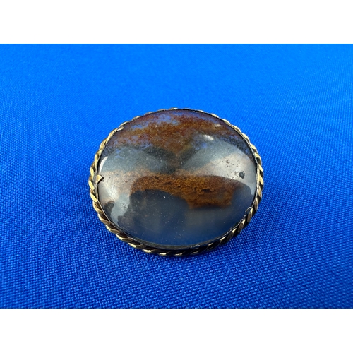 18 - Victorian Moss Agate Brooch in Unmarked Gold Mount - Tested as Gold