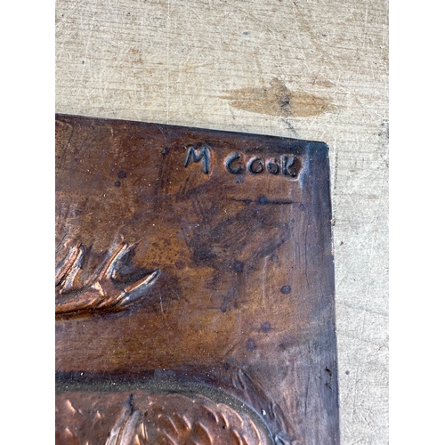 275 - Copper Relief Depicting Stags, Signed M.Cook