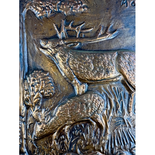 275 - Copper Relief Depicting Stags, Signed M.Cook