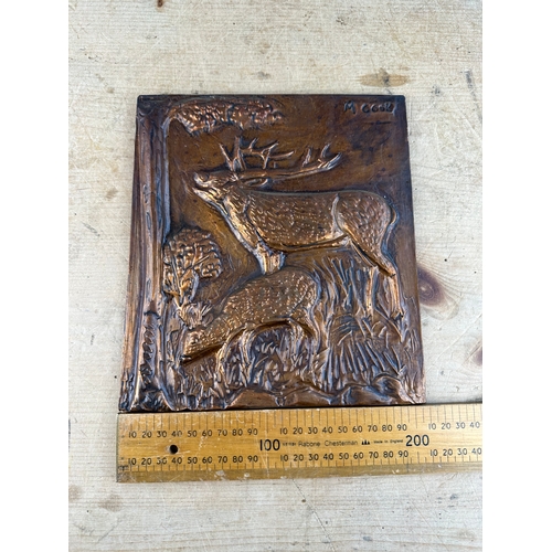 275 - Copper Relief Depicting Stags, Signed M.Cook