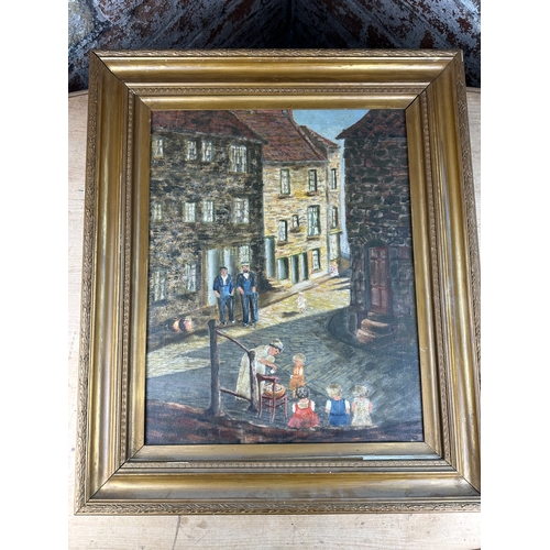 361 - Old Oil on Canvas, a Street Scene with Sailors