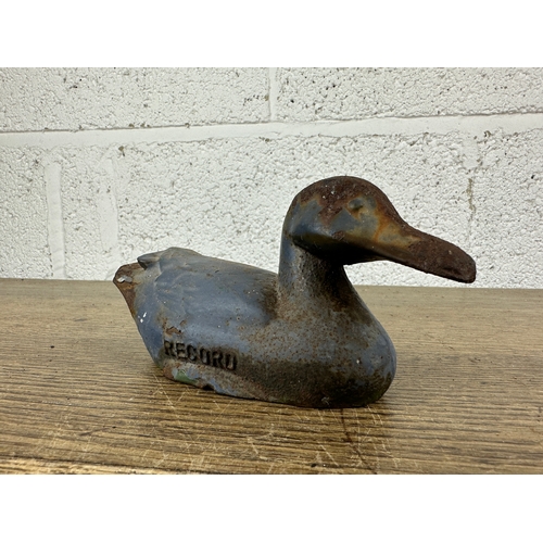 108 - Incredibly Rare Record Tools Solid Cast Iron Advertising Duck