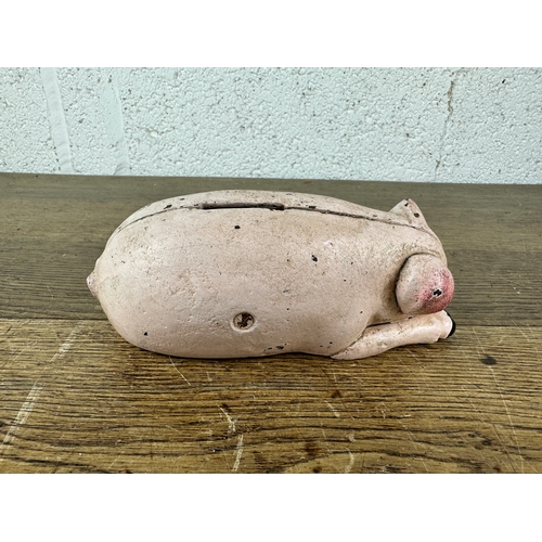 296 - Cast Iron Sleeping Piggy Bank