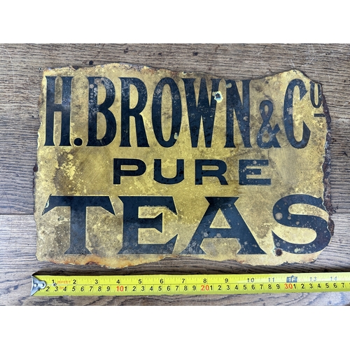 157 - H. Brown & Co. Pure Teas Double Sided Enamel Sign a/f