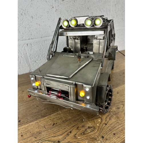 179 - Upcycled Scrap Metal Land Rover Defender 110 Pick Up by Local Artist R2Art - Working Lights and Winc... 