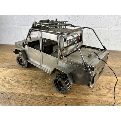 179 - Upcycled Scrap Metal Land Rover Defender 110 Pick Up by Local Artist R2Art - Working Lights and Winc... 