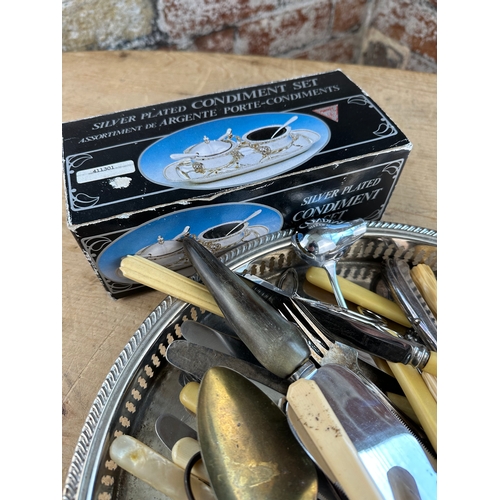 196 - EPNS Tray with Vintage Flatware