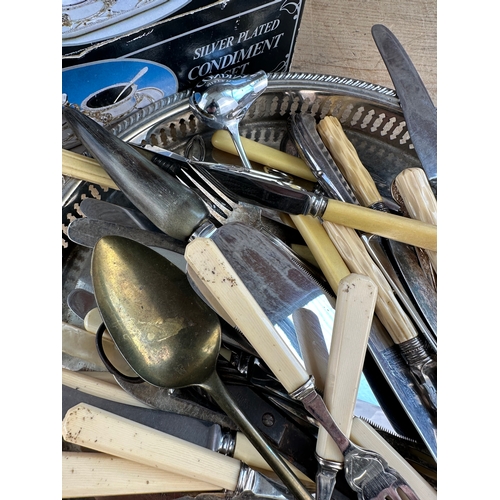 196 - EPNS Tray with Vintage Flatware