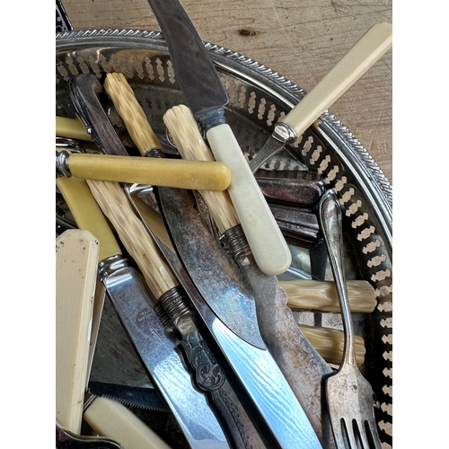 196 - EPNS Tray with Vintage Flatware