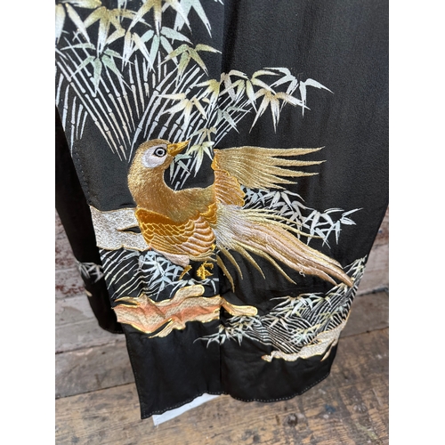 305 - Vintage Japanese Kimono with Silk Embroidered Birds