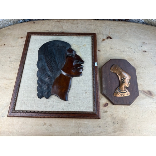 139 - Two Wall Hangings, Carved Wood & Relief Copper