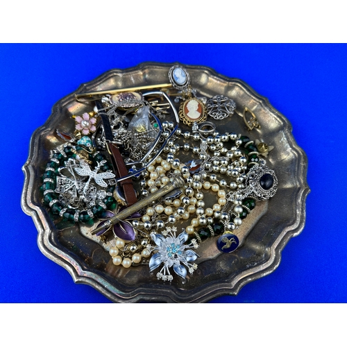 24 - Silver Plated Tray of Vintage Costume Jewellery.