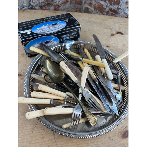 129 - EPNS Tray with Vintage Flatware