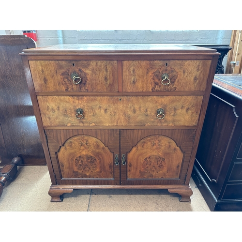 403 - Attractive Mahogany and Walnut Veneer Chest of Drawers over Linen Cupboard