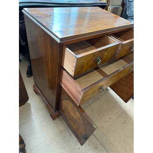 403 - Attractive Mahogany and Walnut Veneer Chest of Drawers over Linen Cupboard