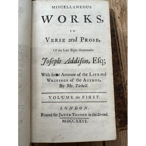 336 - 1726 Works in Verse & Prose Joseph Addison esq. Three Volumes & Two Otrhers.