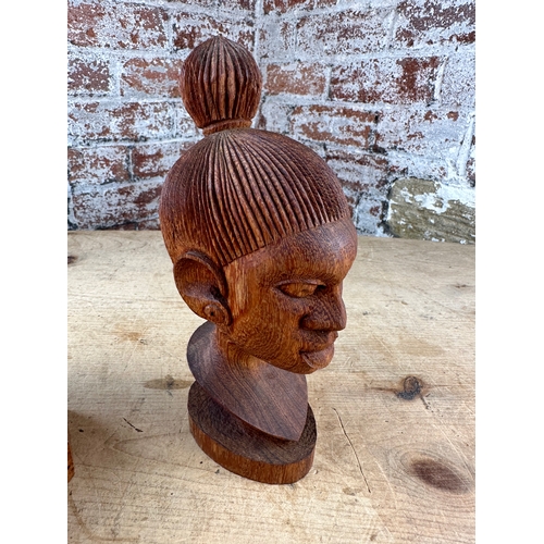 135 - Carved Wooden Head By I.A Kareem & Walnut Inlaid Trinket Box