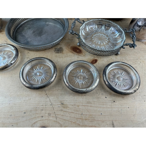 136 - Group of Metalware, EPNS Tray, Tea Pots & Italian Wine Coasters