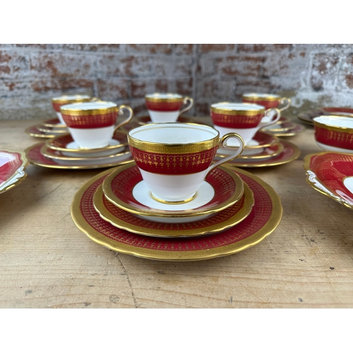 182 - Aynsley Red & Gold Tea Service Items & Two Painted Cabinet Plates (last image)