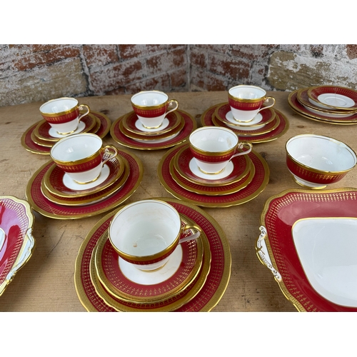 182 - Aynsley Red & Gold Tea Service Items & Two Painted Cabinet Plates (last image)