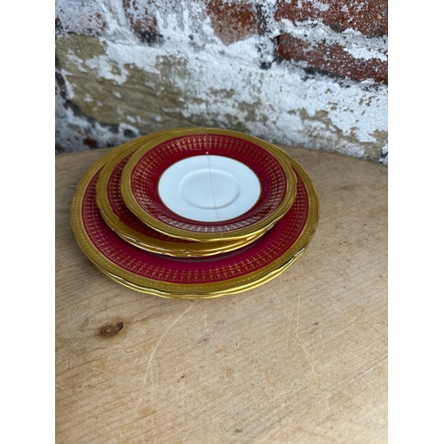 182 - Aynsley Red & Gold Tea Service Items & Two Painted Cabinet Plates (last image)