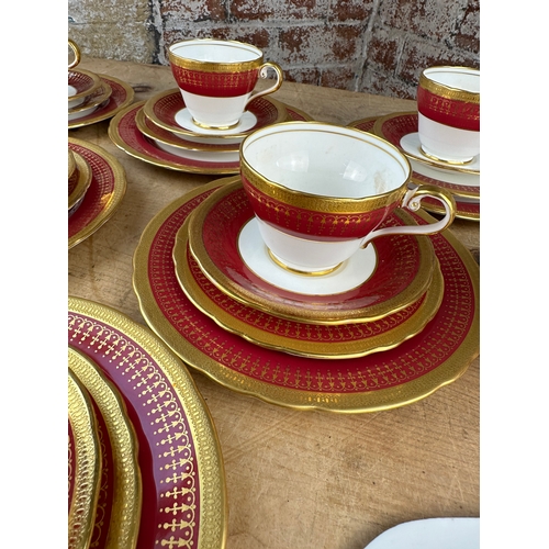 182 - Aynsley Red & Gold Tea Service Items & Two Painted Cabinet Plates (last image)