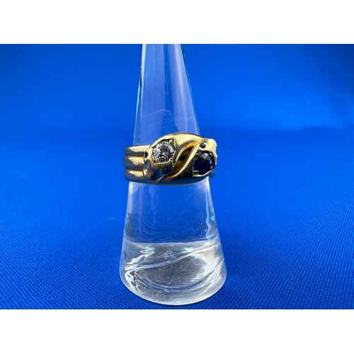 20 - Late Victorian 18ct Gold Gents Double Snake Ring set With Substantial Diamond & Sapphire Stones. 9.7... 