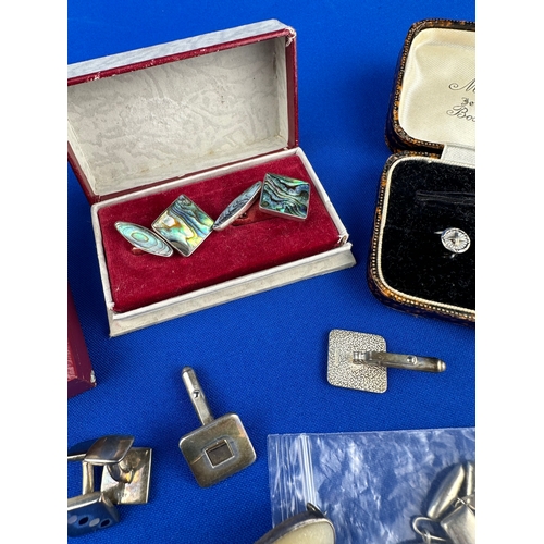 29 - Silver Cufflinks, Ring & Brooches Etc.