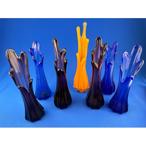 156 - Seven Finger Swung Glass Vases